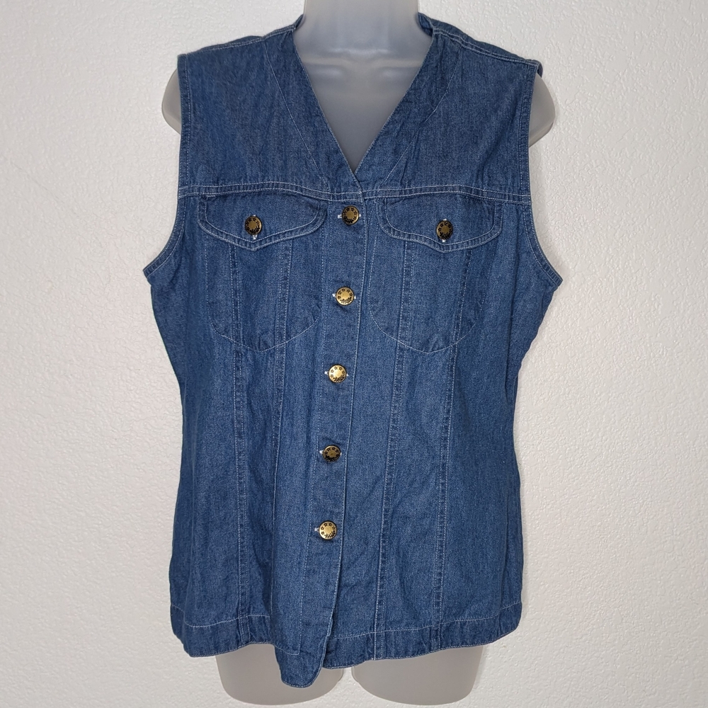 Vintage‎ 90's Andrew Blues Light Denim Vest Western Boho Women's L - Picture 10 of 11